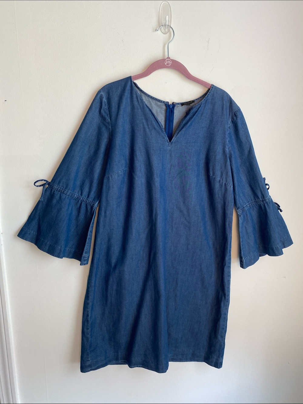 Ann Taylor Indigo Blue Denim Mini Dress with Bell Sleeves